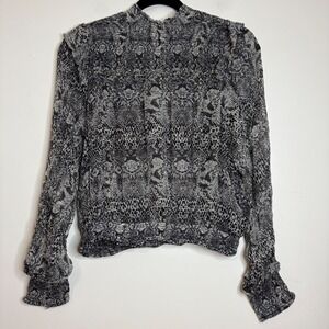Free People‎ Snakeskin Print Mock Neck Long Sleeve Blouse Top Medium